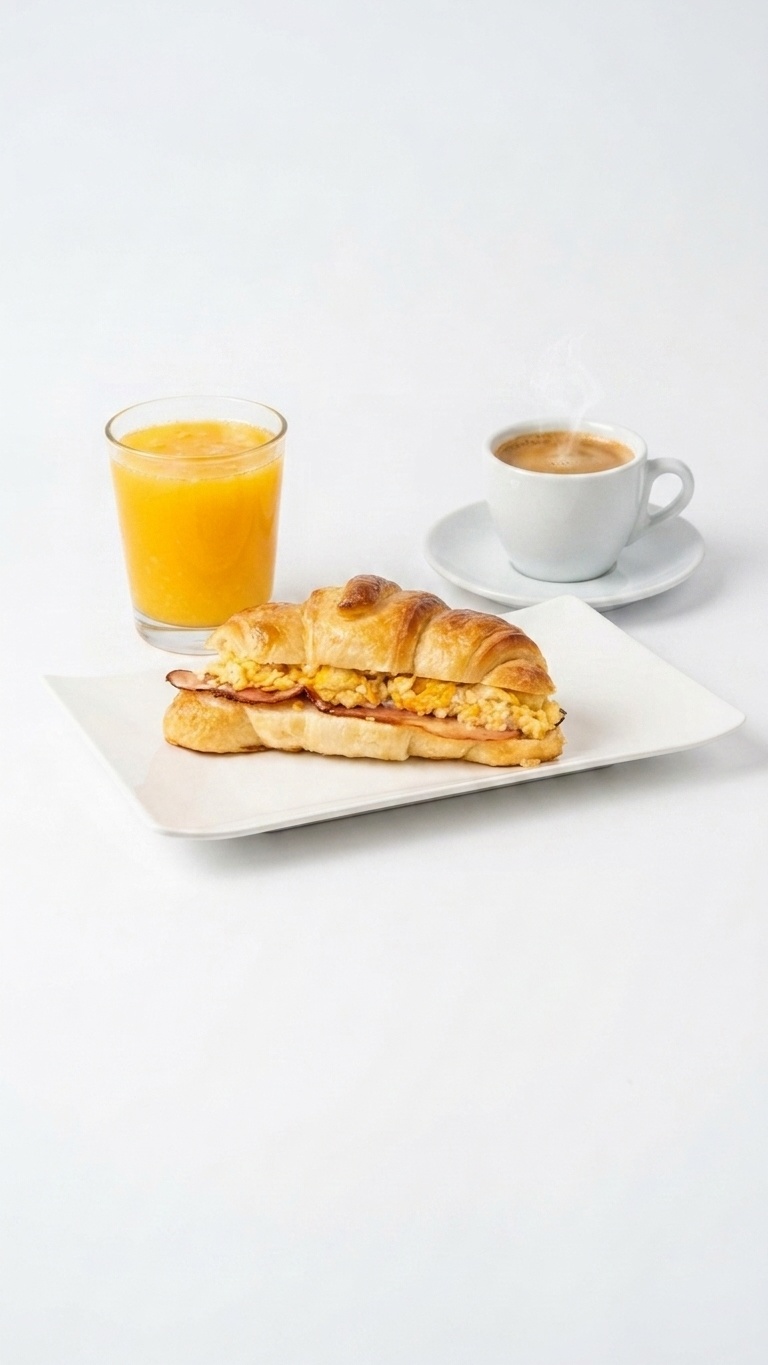 Croissant con huevos y bacon
